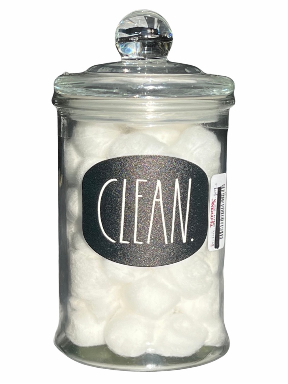 Rae Dunn NEW Glass Container with Lid 60 Cotton Balls CLEAN LL Clear Black Ivory